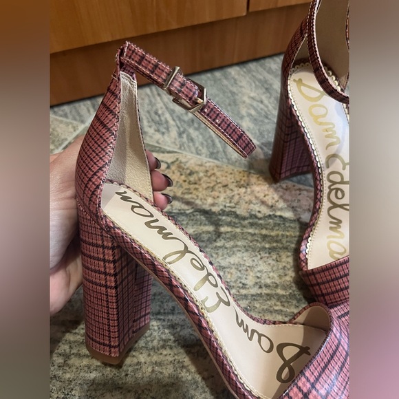 Sam Edelman Yaro Pink Plaid Sandal Heels Size 7 Like new! - Picture 5 of 11